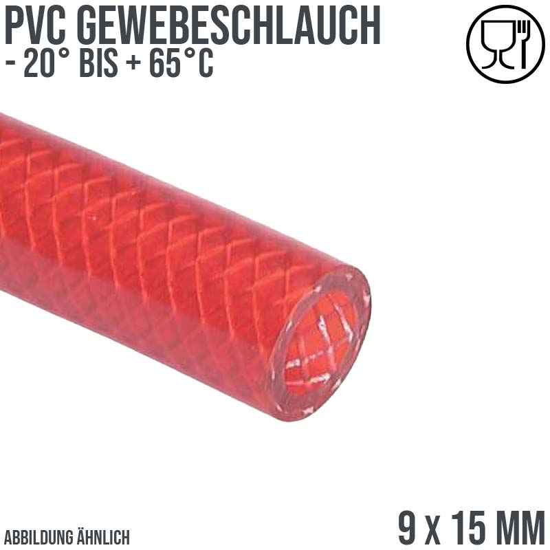9 x 15 mm Gewebe Druckluft Universal Wasser Luft Kompressor Schlauch rot PN 22 bar