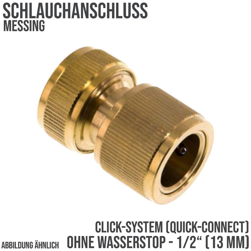 1/2" Schlauchstück Kupplung Click-System Quick Connect ohne Wasser-Stop Messing (Gardena kompatibel)