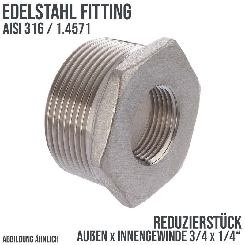 3/4" Edelstahl Fitting V4A AISI 316 Nr. 241 - Reduktionsstück Außen x Innengewinde - 3/4 "x 1/4" - PN 16 bar
