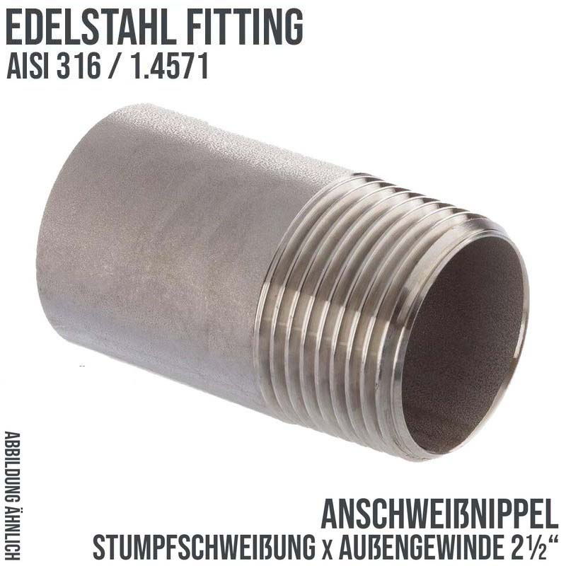 2 1/2" Edelstahl Fitting V4A AISI 316 Nr. 23B - Anschweißnippel (60 mm) Außengewinde AG - PN 8 bar
