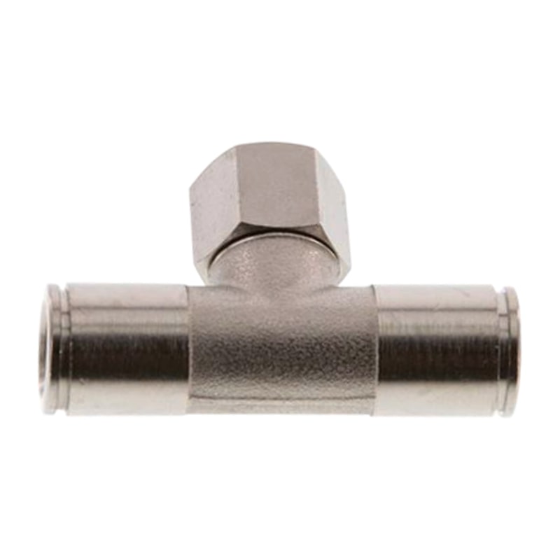 10 mm x 1/4" Pneumatik Steck Verbinder T-Stück 90° IQS MSV Messing Innengewinde - PN 16 bar