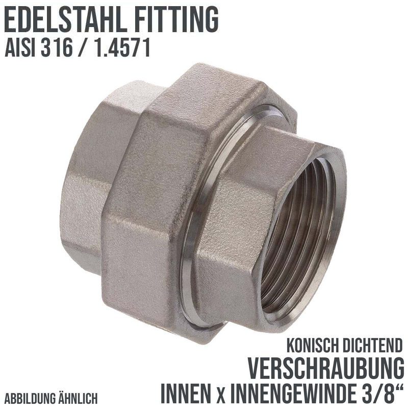 3/8" Edelstahl Fitting V4A AISI 316 Nr. 340 - Verschraubung Innengewinde IG konisch dichtend - PN 16 bar