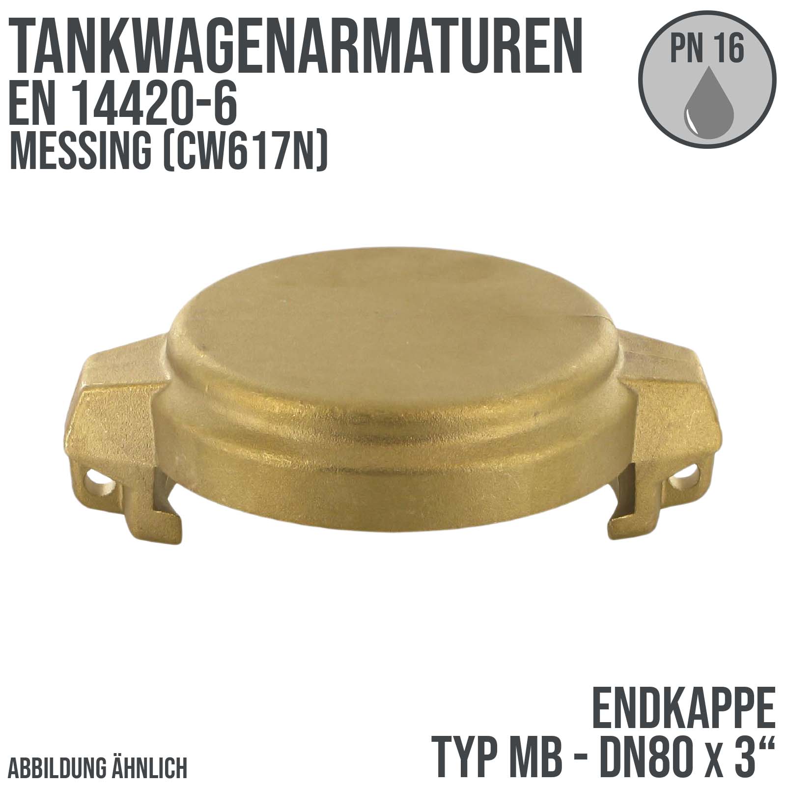 DN80 x 3" Zoll Tankwagen Endkappe Typ MB Messing (CW617N) - PN 16 bar