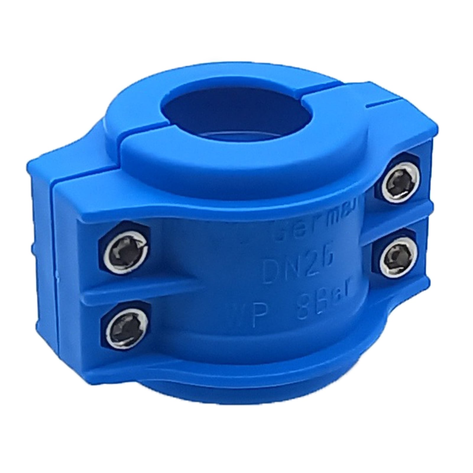 DN 75 Klemmschale Polypropylen PP blau Spannbereich 89 - 93 mm für Schlauch ID x AD 75 x 91 mm - PN 8 bar