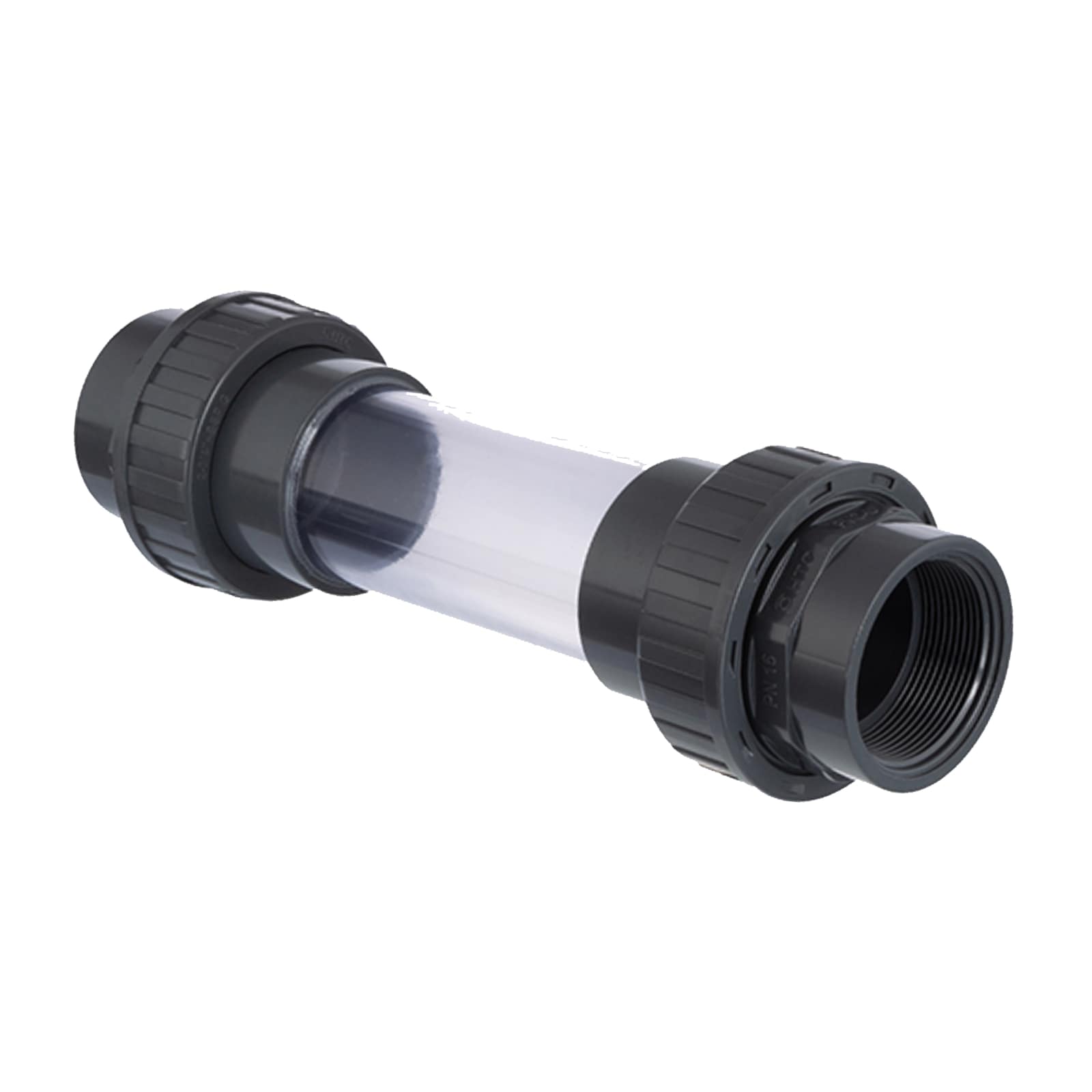 1 1/4" PVC Sicht Schau Glas rund 2-fach Innengewinde IG PN 10 bar