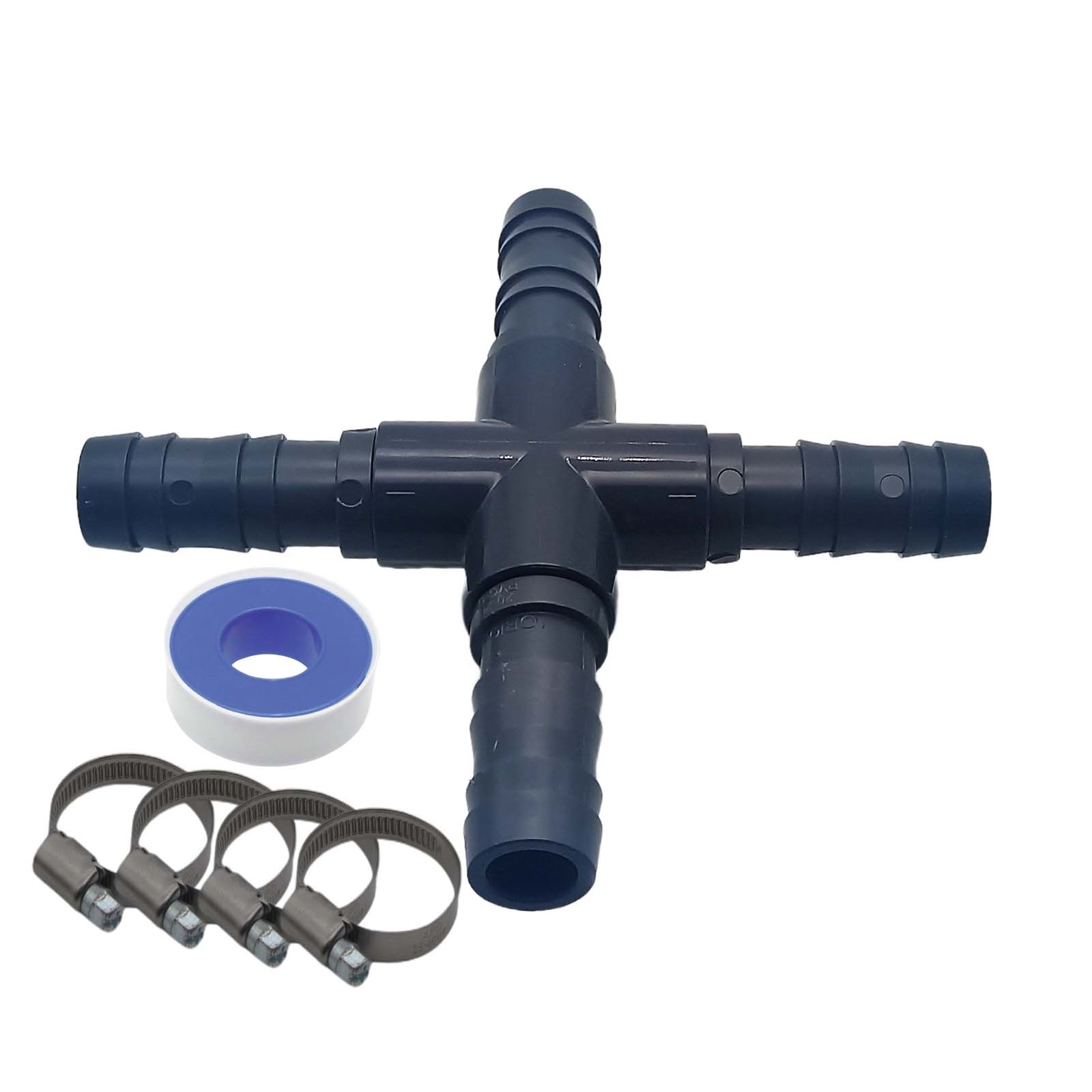 20 mm PVC PROFI Kreuz 90° Schlauch Verbinder Stutzen Tülle Pool Teich Garten - PN 10 bar - Montage-Set