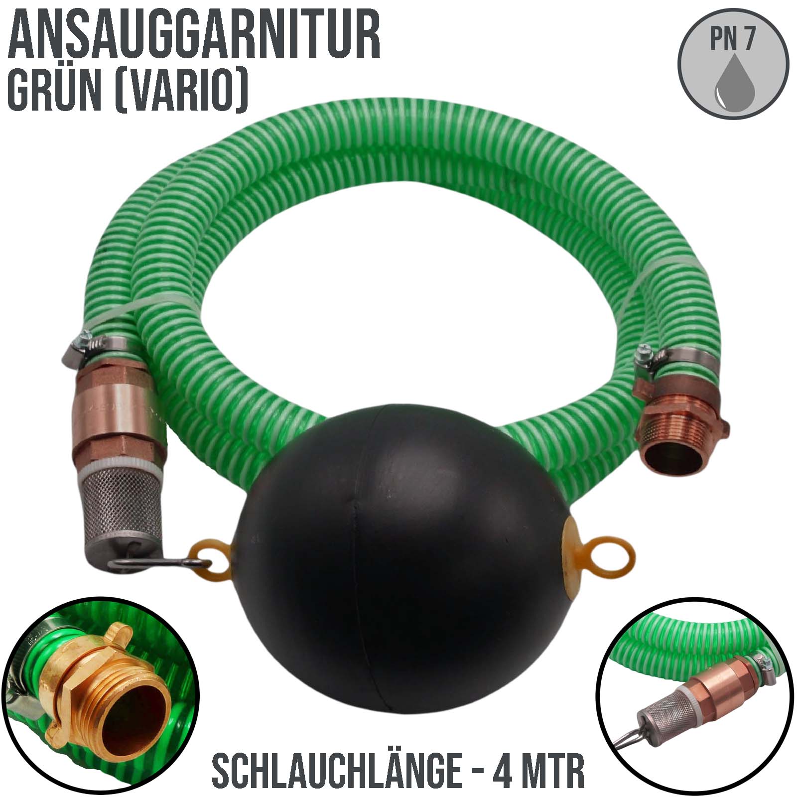 32 mm 1 1/4" Zoll Ansaug Saug Schlauch Pumpen Garnitur vario schwimmende Entnahme grün - 4 m