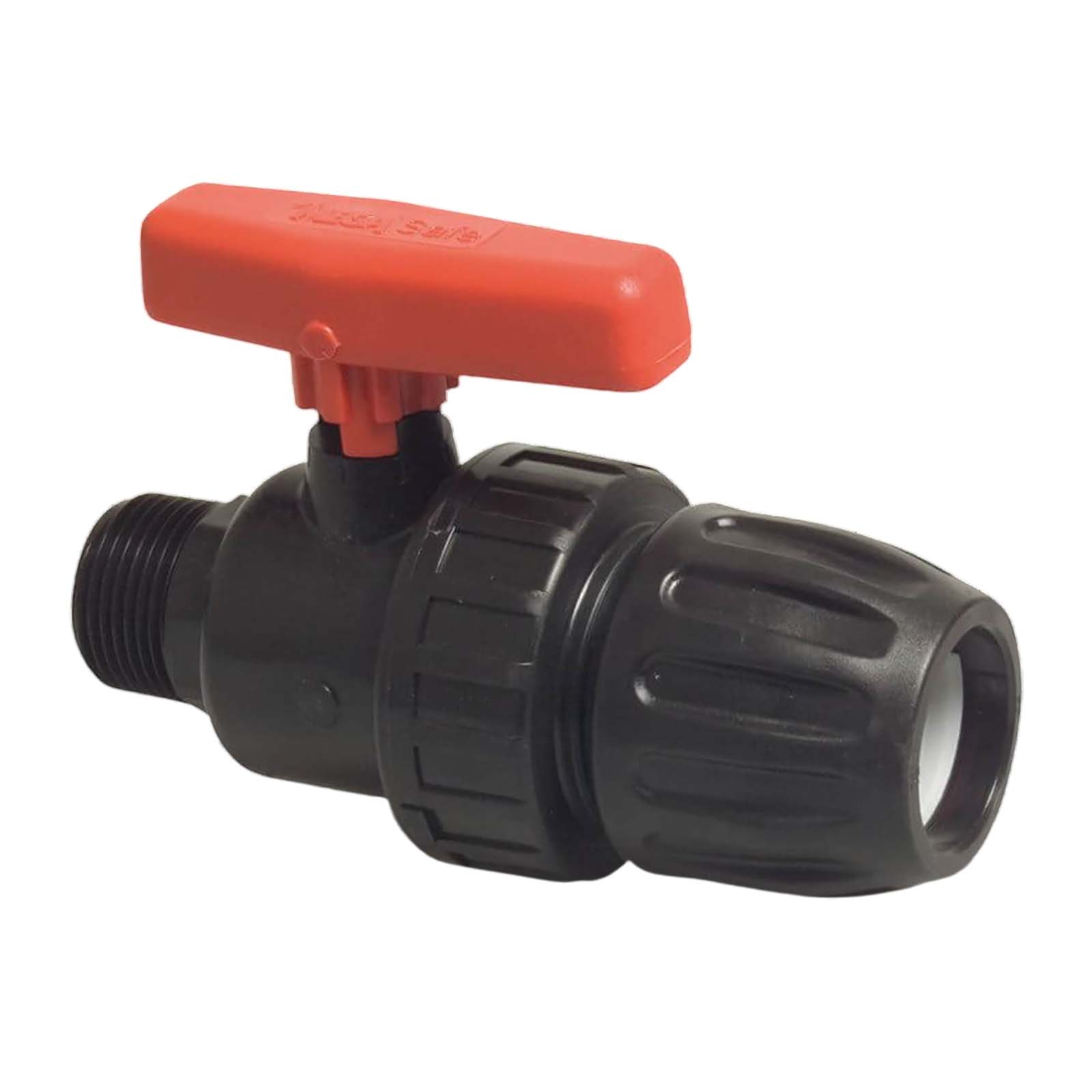 20 mm PE PP Kugelhahn Klemm Muffe Kupplung Außengewinde AG schwarz/rot - PN 10 bar