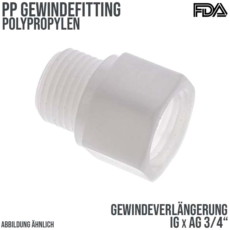 3/4" PP Gewinde Fitting FDA Verlängerung Innen x Außengewinde Verbinder beige - PN 10 bar
