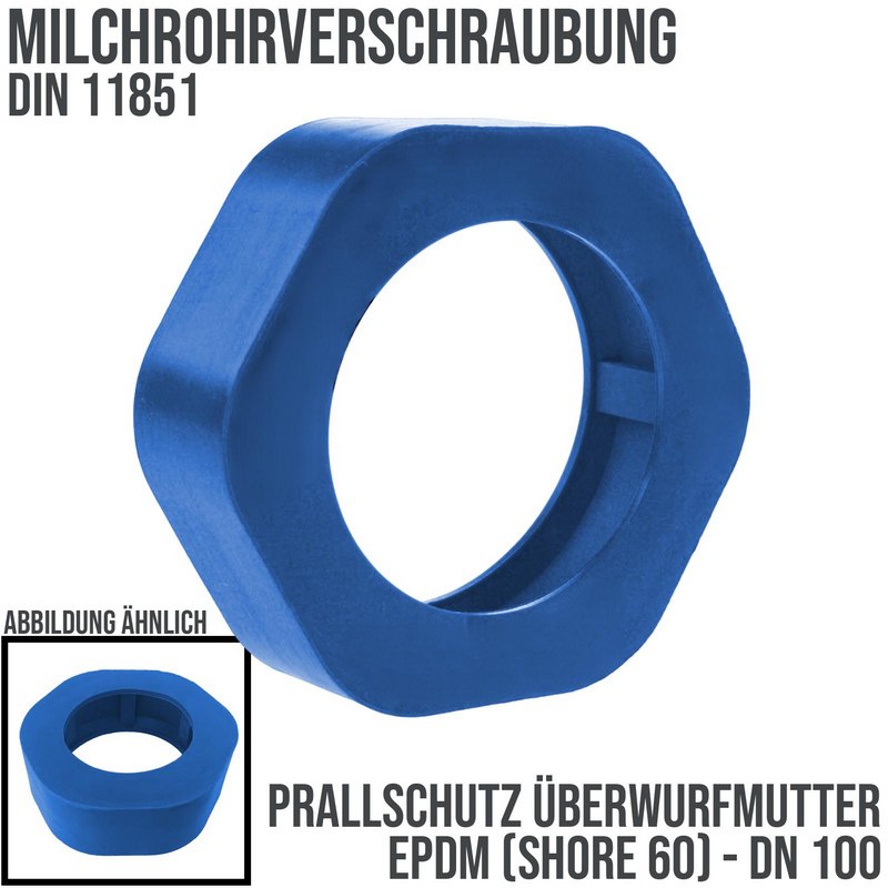 DN 100 Milchrohr Verschraubung DIN 11851 Prallschutz Überwurfmutter Gummi EPDM - blau