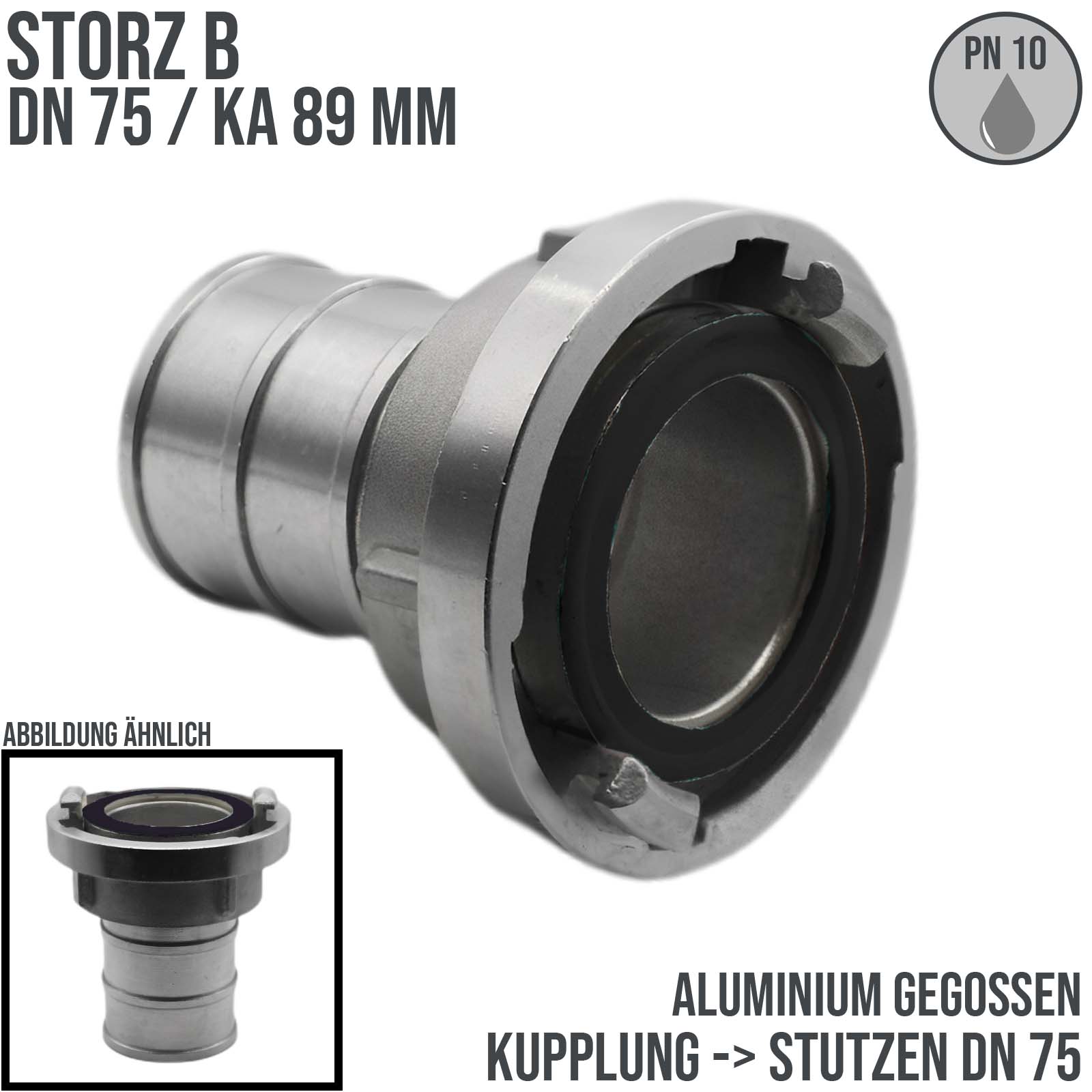 STORZ B DN75 KA89 Saug Kupplung -> Stutzen Tülle DN75 KA89 Bau Feuerwehr Schlauch PN 10 bar