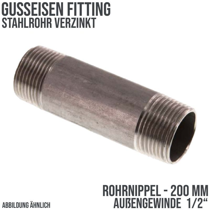 1/2" Rohrnippel Nr. 23 Stahl verzinkt 200 mm Außen x Außengewinde AG Fittings - PN 16 bar
