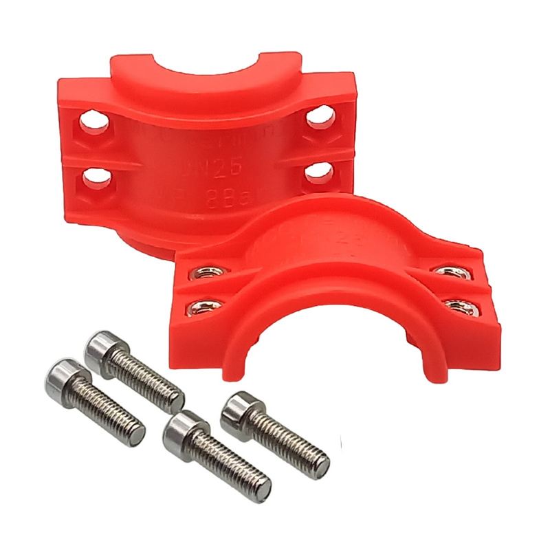 DN 25 Klemmschale Polypropylen PP rot Spannbereich 36 - 39 mm für Schlauch ID x AD 25 x 37 mm - PN 8 bar