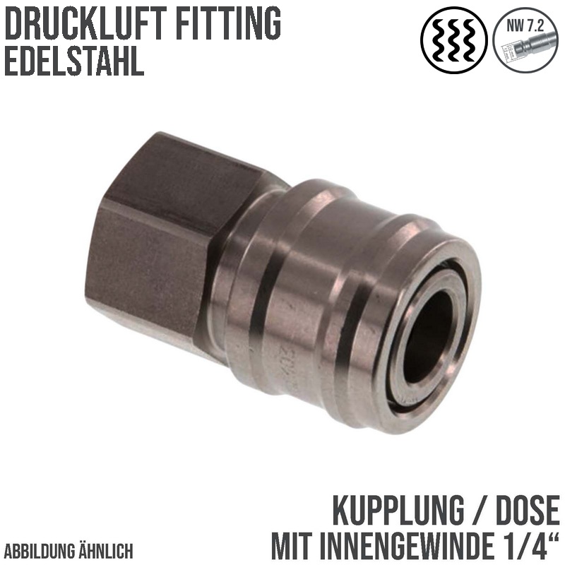 1/4" Druckluft Kupplung Dose Schnell Edelstahl NW 7,2 mit Innengewinde IG - PN 35 bar