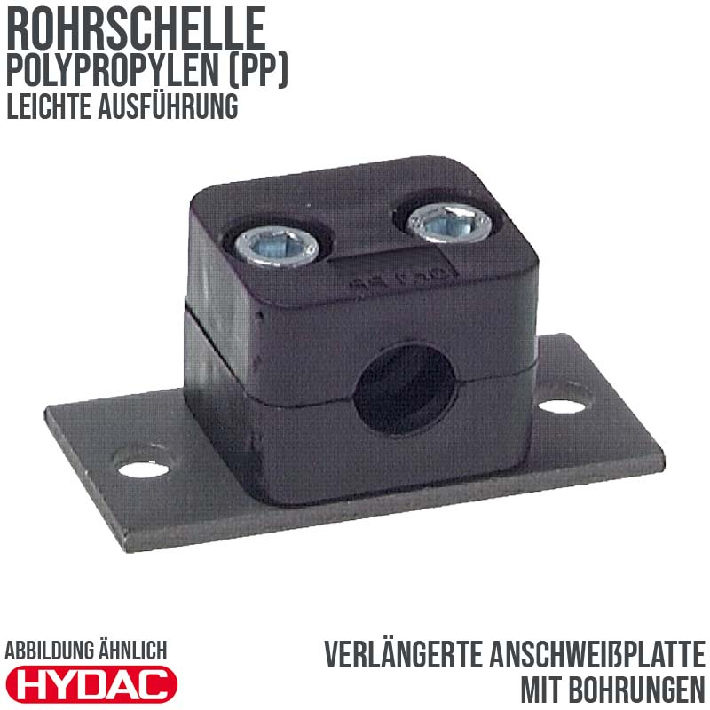 6 mm Rohrschelle Polypropylen PP leichte Baureihe Anschweißplatte mit Bohrung