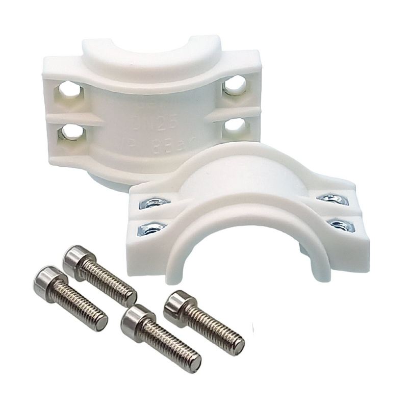 DN 25 Klemmschale Polypropylen PP weiss Spannbereich 36 - 39 mm für Schlauch ID x AD 25 x 37 mm - PN 8 bar