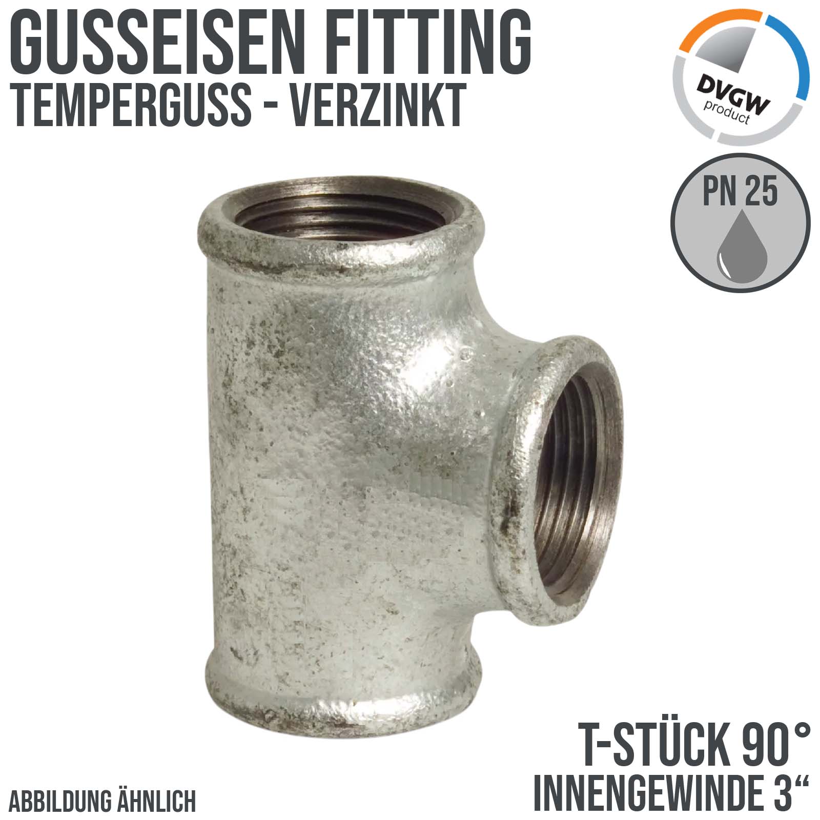 3" Gusseisen Temperguss Fitting Nr. 130 T-Stück 90° Innengewinde IG DVGW PN 25 bar