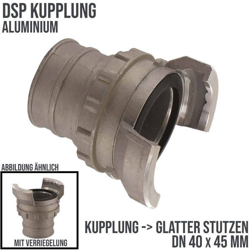DN 40 DSP Kupplung Aluminium Schlauch Stutzen Tülle glatt 45 mm Verriegelung - PN 16 bar