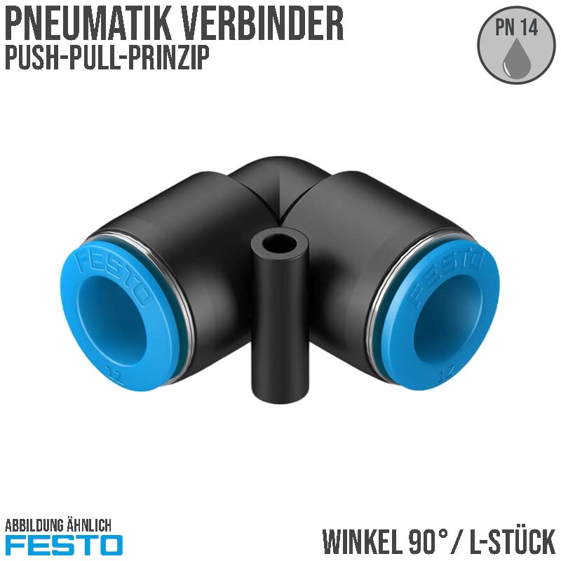 16 mm Pneumatik Schnell Steck Verbinder QS Winkel 90° blau/schwarz QS-4 (153036) - PN 14 bar