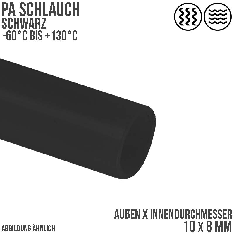 10 x 8 mm Polyamid PA Pneumatik Schlauch schwarz - PN 15 bar