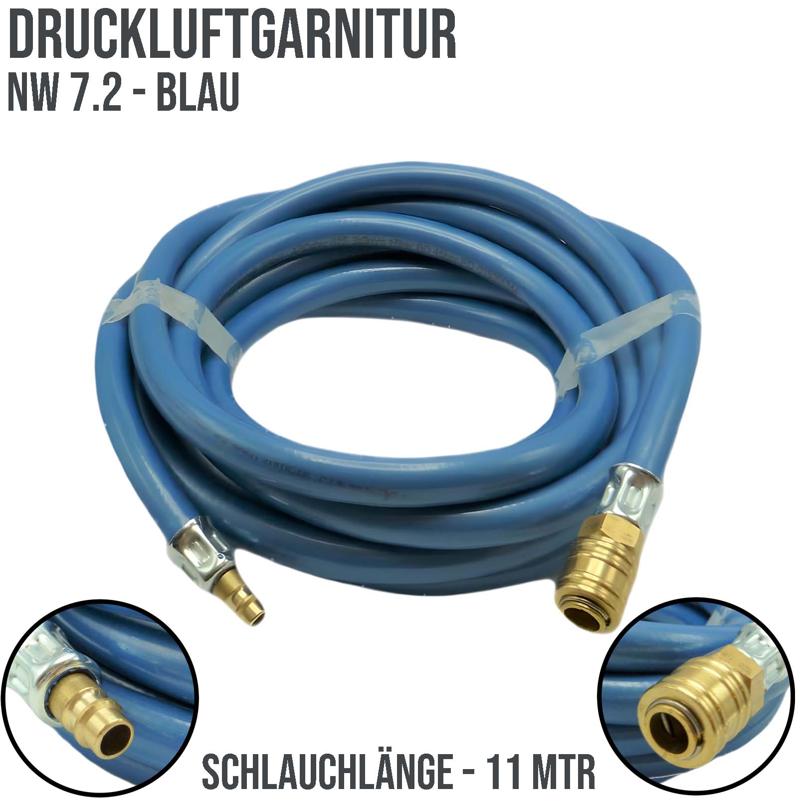 6 mm PVC Druckluft Pressluft Luft Kompressor Garnitur Schlauch BUNA blau - PN 20 bar - 11 m