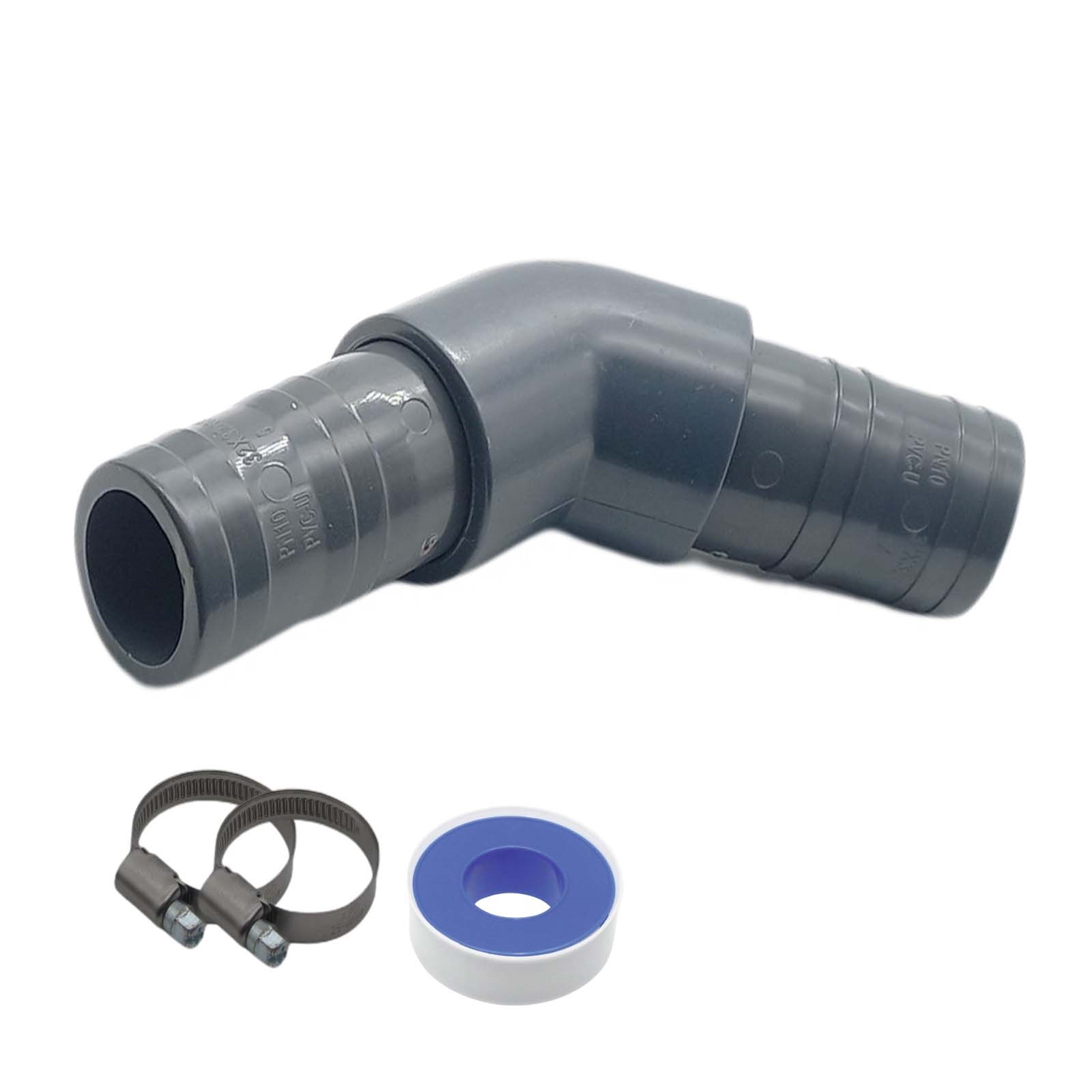 40 mm PVC PROFI Winkel 45° Schlauch Verbinder Stutzen Tülle Pool Teich Garten - PN 10 bar - Montage-Set
