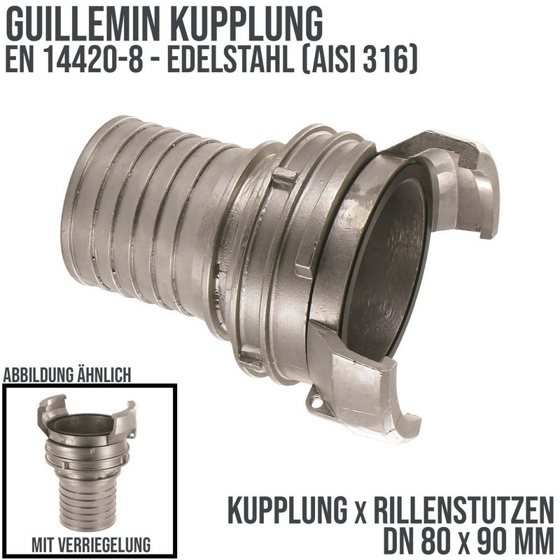 DN 80 Guillemin Kupplung Verriegelung Rillen Stutzen Tülle 90 mm Sicherungsbund Edelstahl AISI 316 - PN 16 bar