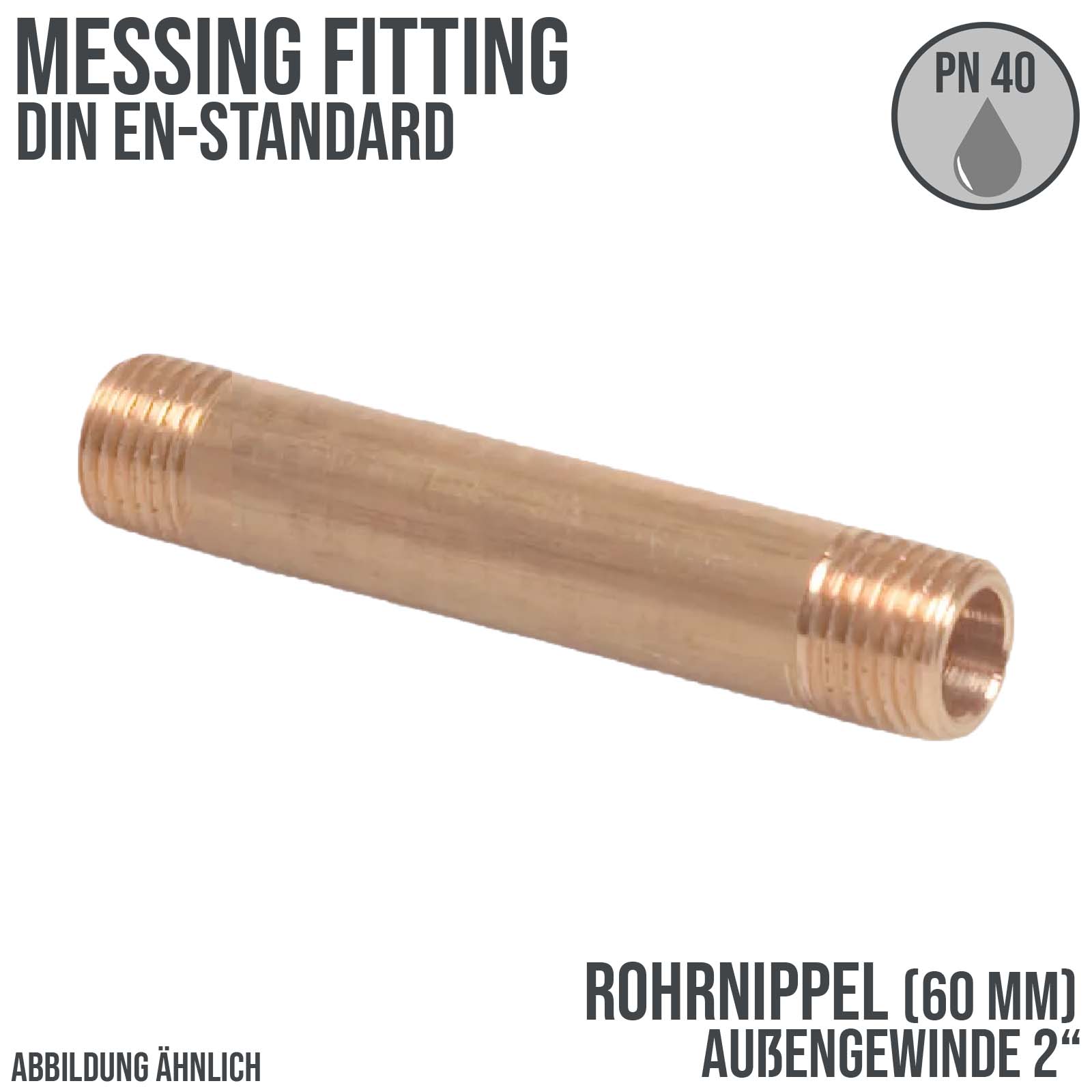 2" Rohrnippel 60 mm Außen x Außengewinde AG Messing Fittings PN 40 bar