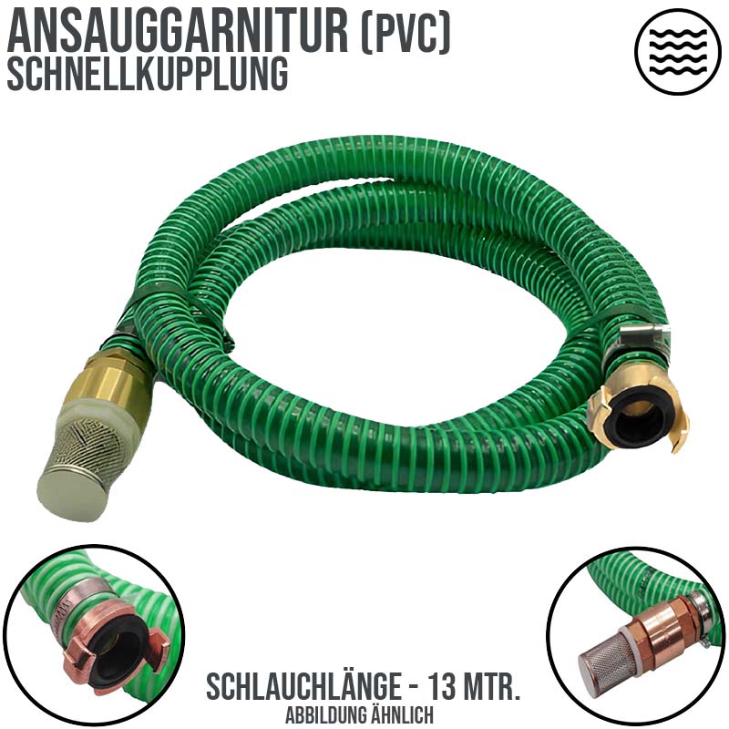 25 mm 1" Zoll Ansaug Saug Schlauch Pumpen Garnitur Schnellkupplung grün - 13 m