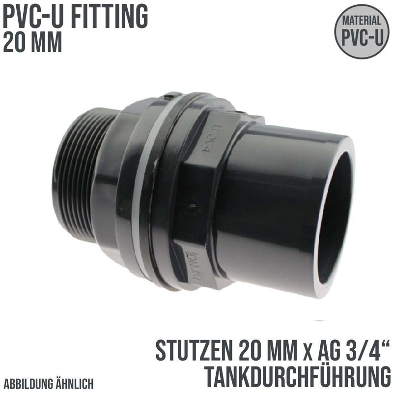 20/25 mm x 3/4" Zoll PVC-U Tankdurchführung Klebestutzen auf Klebemuffe x Außengewinde AG - PN 10 bar