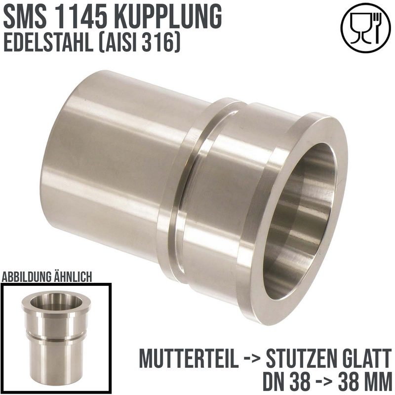 DN 40 SMS Kupplung 1145 Mutterteil MT Außengewinde Sicherungsbund - Stutzen glatt 40 mm - PN 25 bar