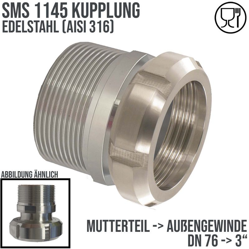 DN 76 SMS Kupplung 1145 Mutterteil MT ÜWM Außengewinde BSPP 3" Zoll - PN 25 bar
