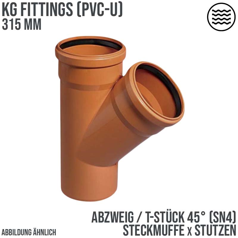 315 mm PVC T-Stück 45° Abzweig Abfluß Abwasser HT KG Rohr SN4 Steckmuffe x Stutzen rostbraun