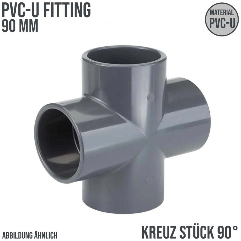 90 mm PVC Klebe Fitting Kreuz Stück 90° Winkel Muffe Verbinder - PN 10 bar