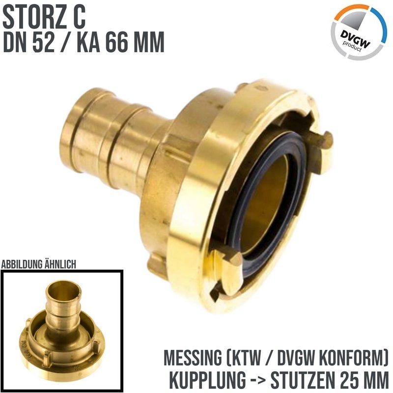 STORZ C DN 52 KA 66 Messing Saug Druck Kupplung -> Stutzen Tülle 25 mm Bau Feuerwehr Schlauch KTW NBR - PN 16 bar