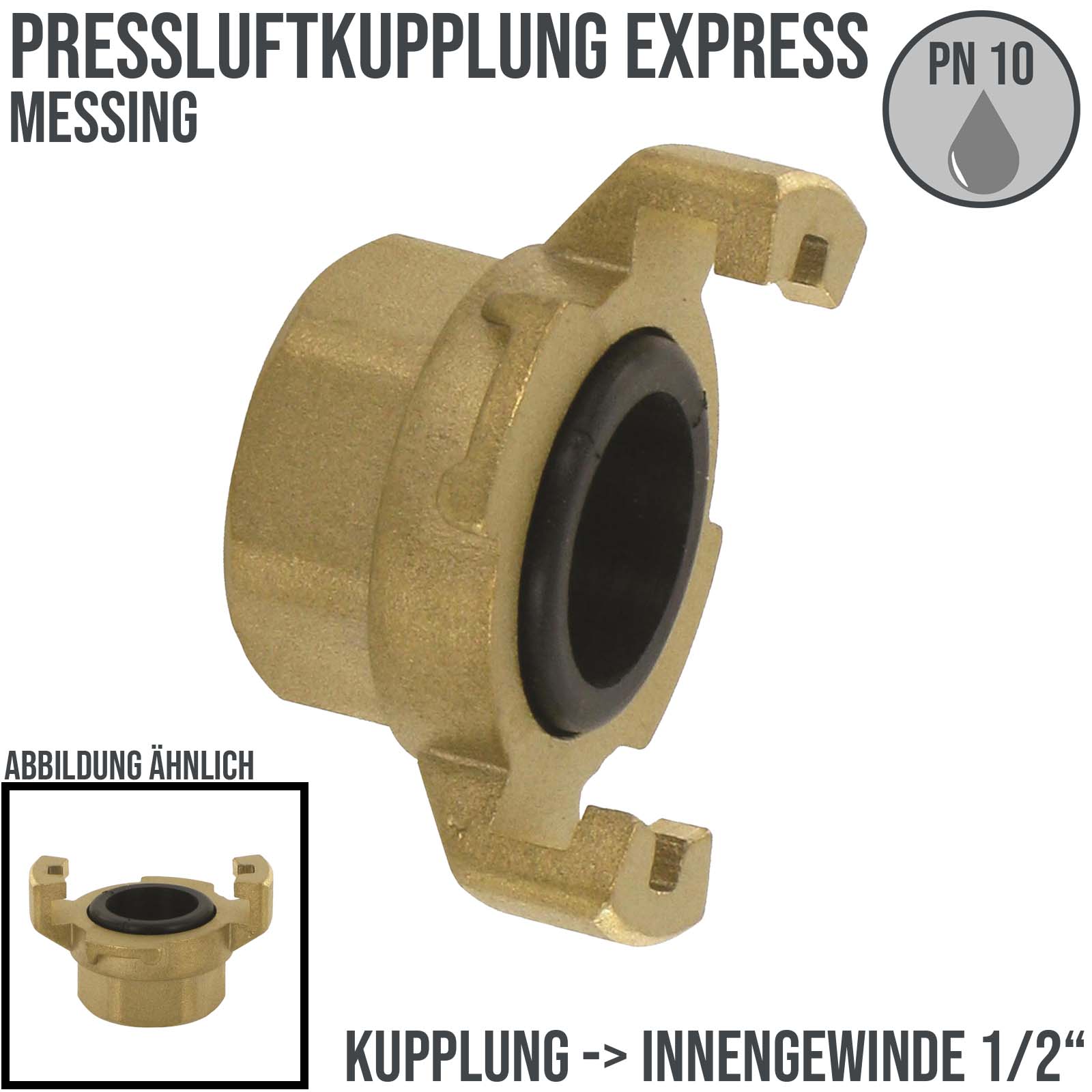 1/2" Pressluft Klauen Kupplung Express Messing Abstand 41 mm BSPP Innengewinde IG - PN 10 bar