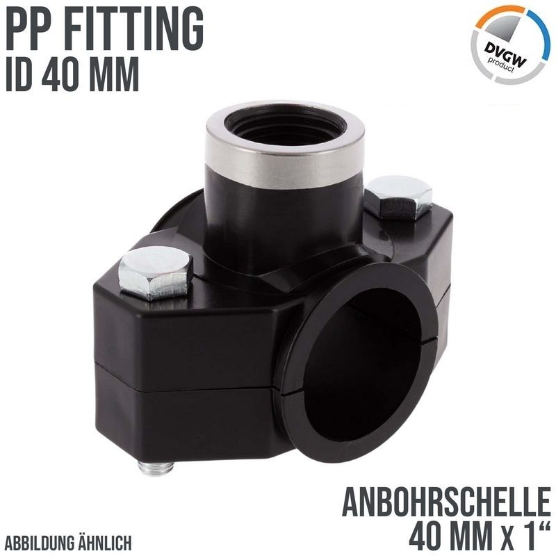 40 mm x 1" PP PE Anbohr Abzweig Schelle Klemmschale x Innengewinde DVGW [PN16]