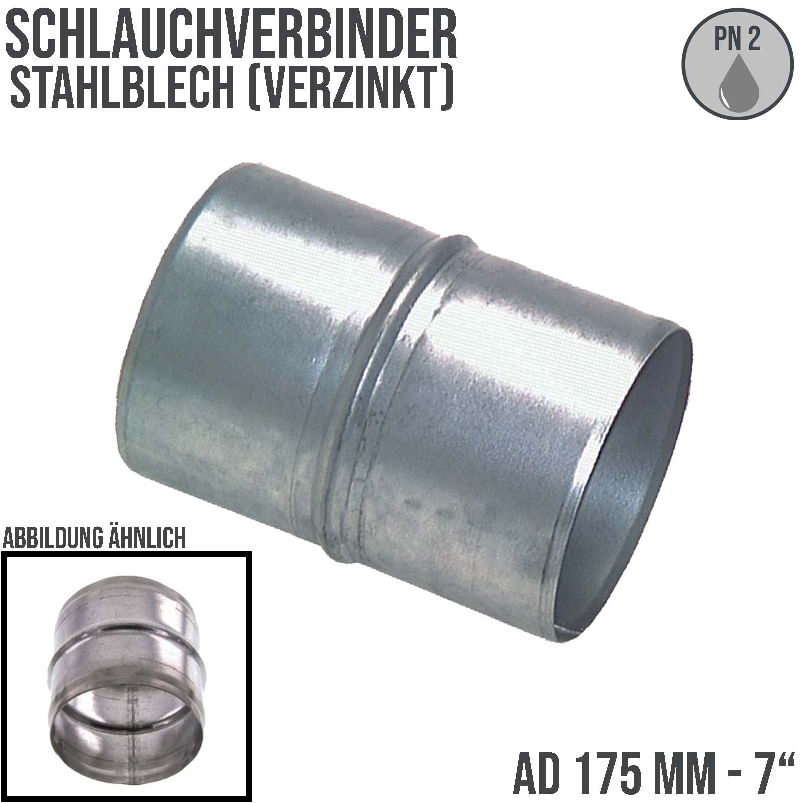 175 mm 7" Stahl Rohr Verbinder Kupplung Schlauch gerade verzinkt - PN 2 bar