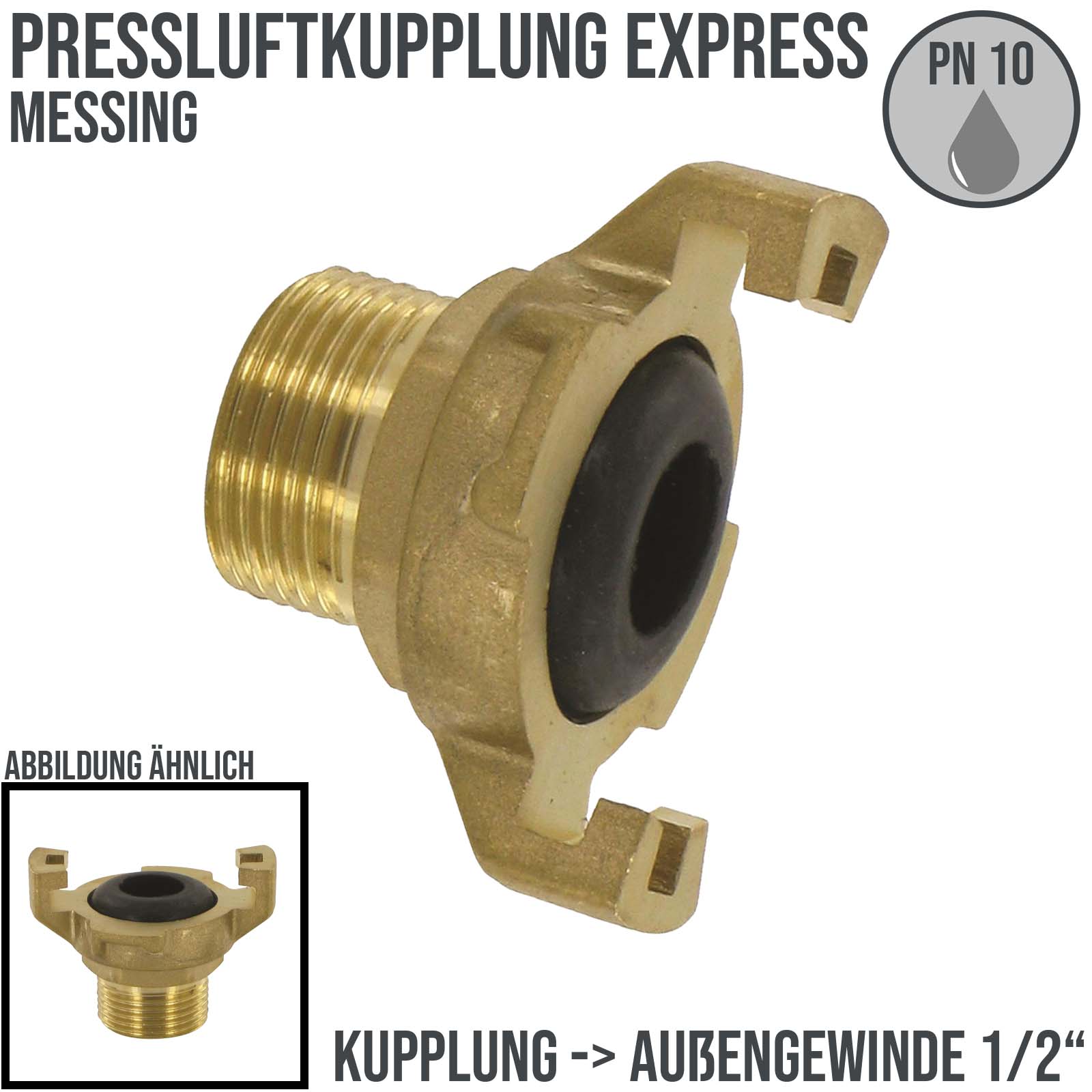 1/2" Pressluft Klauen Kupplung Express Messing Abstand 41 mm BSPP Außengewinde AG - PN 10 bar