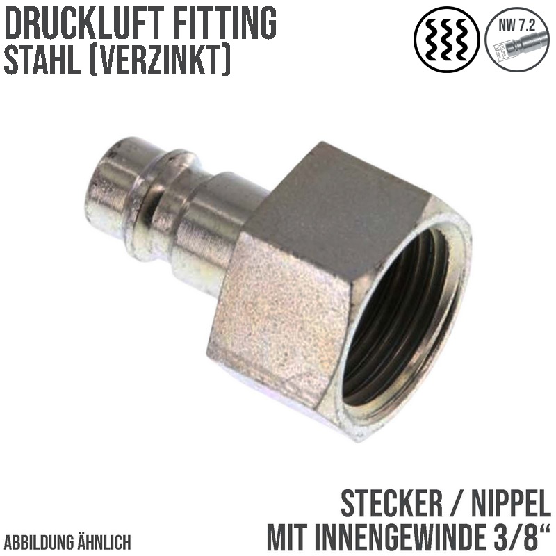 3/8" Druckluft Stecker Nippel Einsteck Anschluss Stahl verzinkt NW 7,2 mit Innengewinde IG - PN 35 bar
