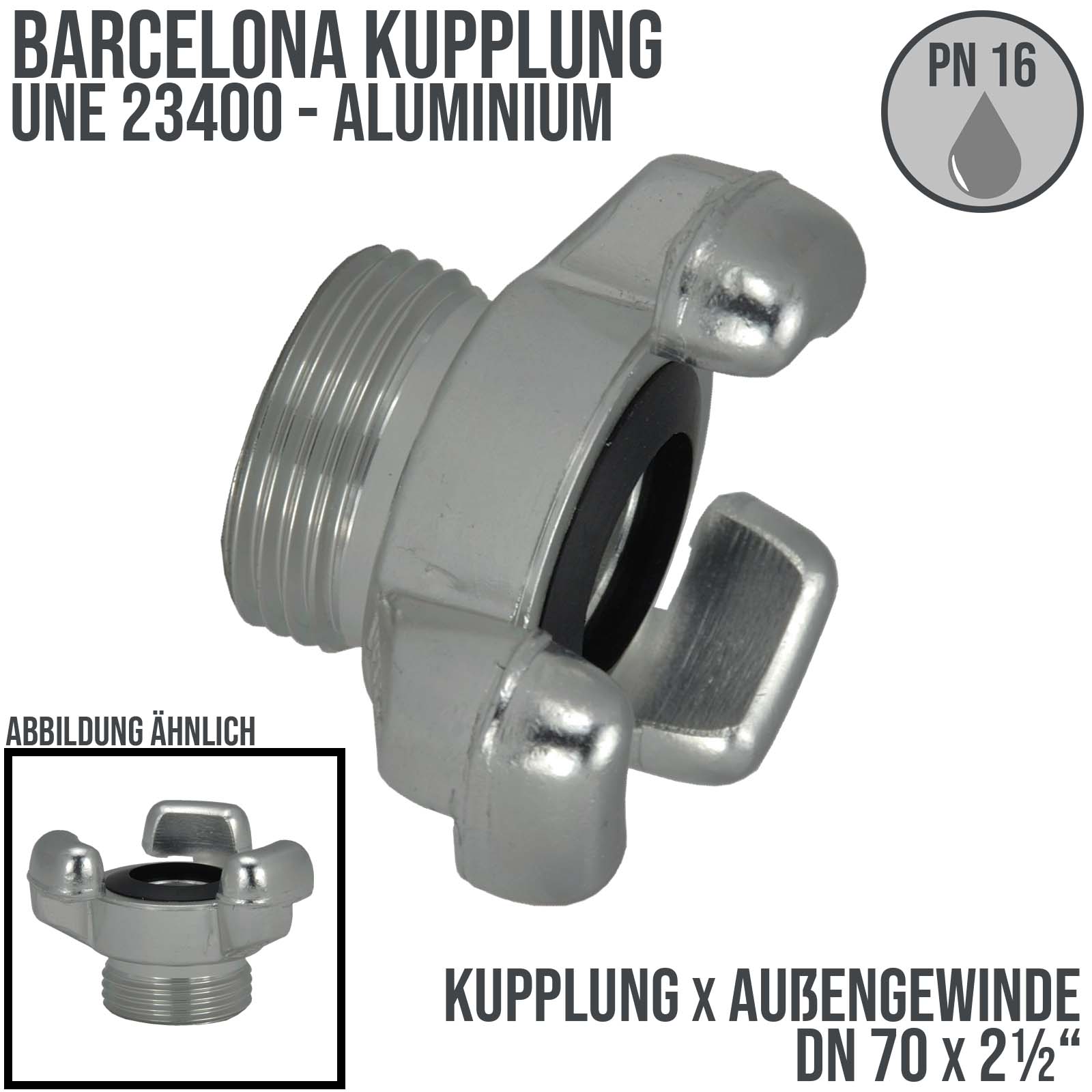 DN 70 Barcelona Kupplung UNE 23400 BSPP Außengewinde AG 2 1/2" Aluminium - PN 16 bar