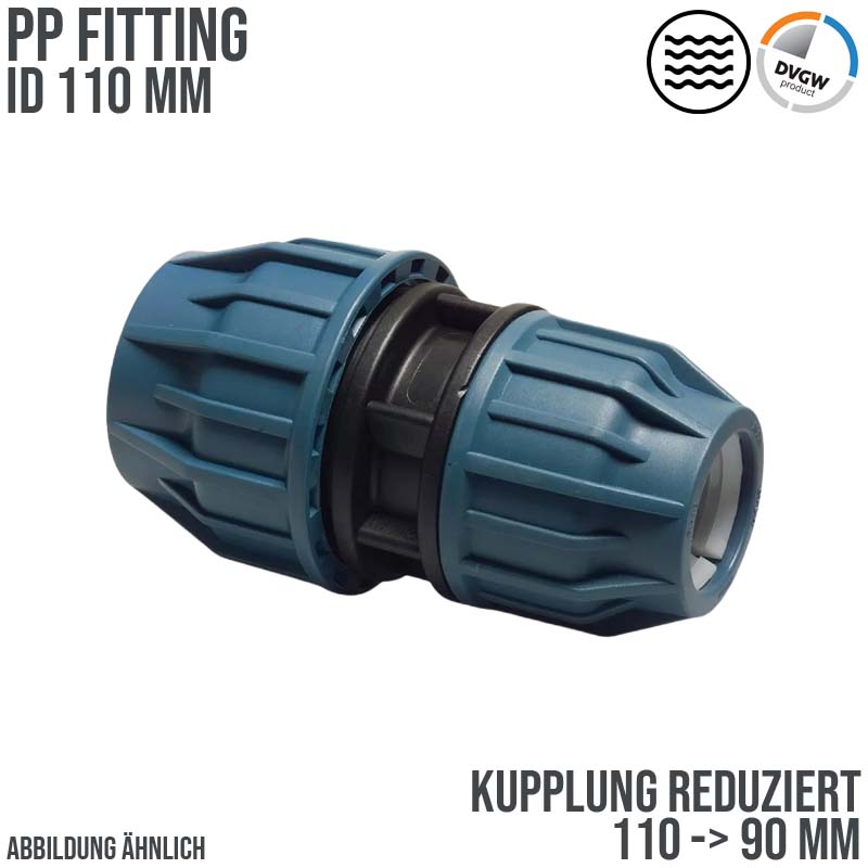 110 x 90 mm PE PP Fitting Klemm Verbinder reduziert Verschraubung Muffe Kupplung DVGW - PN 16 bar