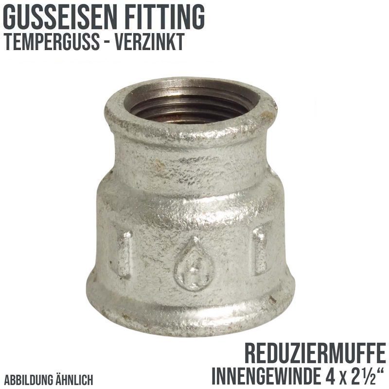 4" x 2 1/2" Gusseisen Temperguss Reduziermuffe Nr. 240 Innengewinde IG DVGW PN 25 bar