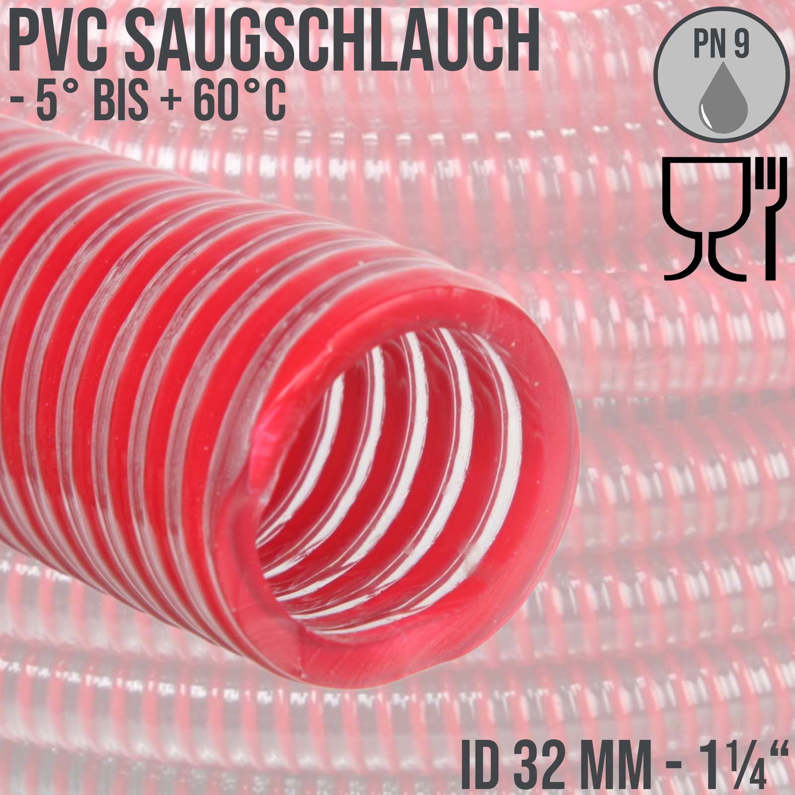 32 mm 1 1/4" Zoll Saug Ansaug Spiral Förder Pumpen Wein Alkohol Milch Schlauch rot - PN 9 bar