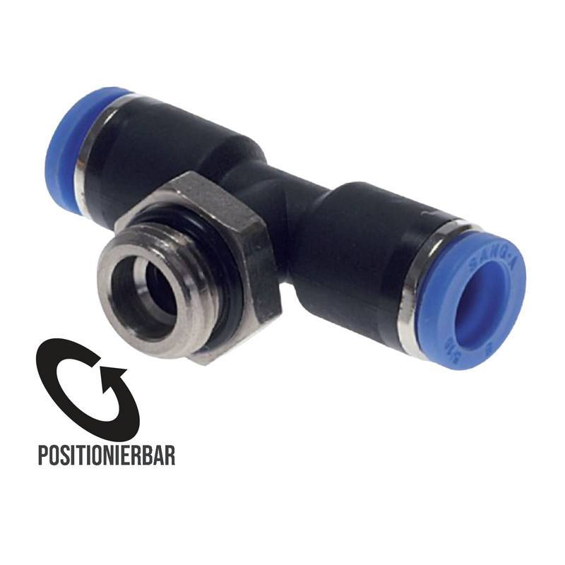 4 mm x 1/4" Pneumatik Steck Verbinder T-Stück 90° IQS Außengewinde zylindrisch - PN 20 bar