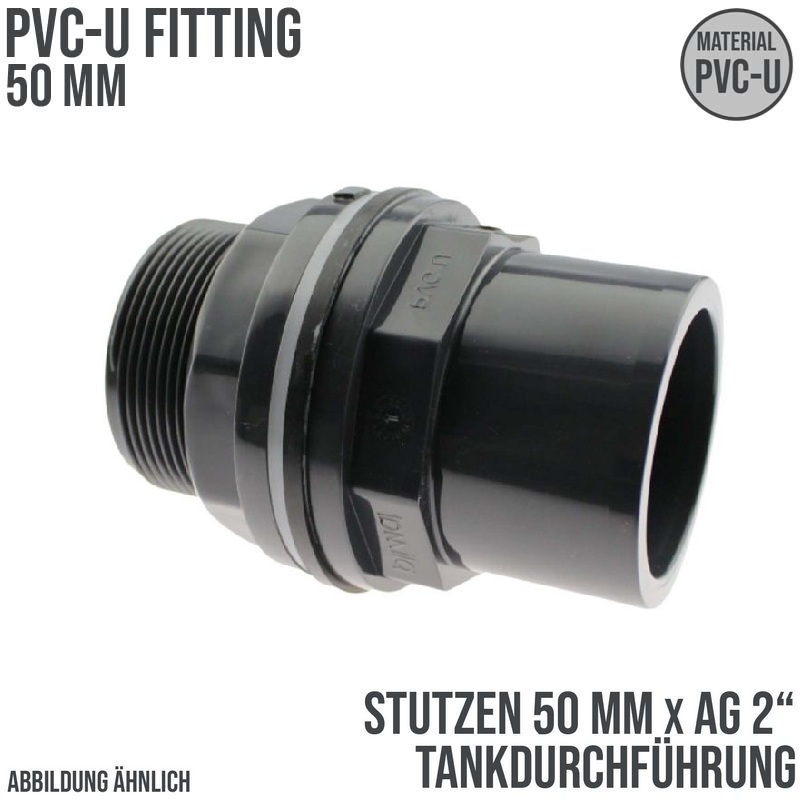 50/63 mm x 2" Zoll PVC-U Tankdurchführung Klebestutzen auf Klebemuffe x Außengewinde AG - PN 10 bar