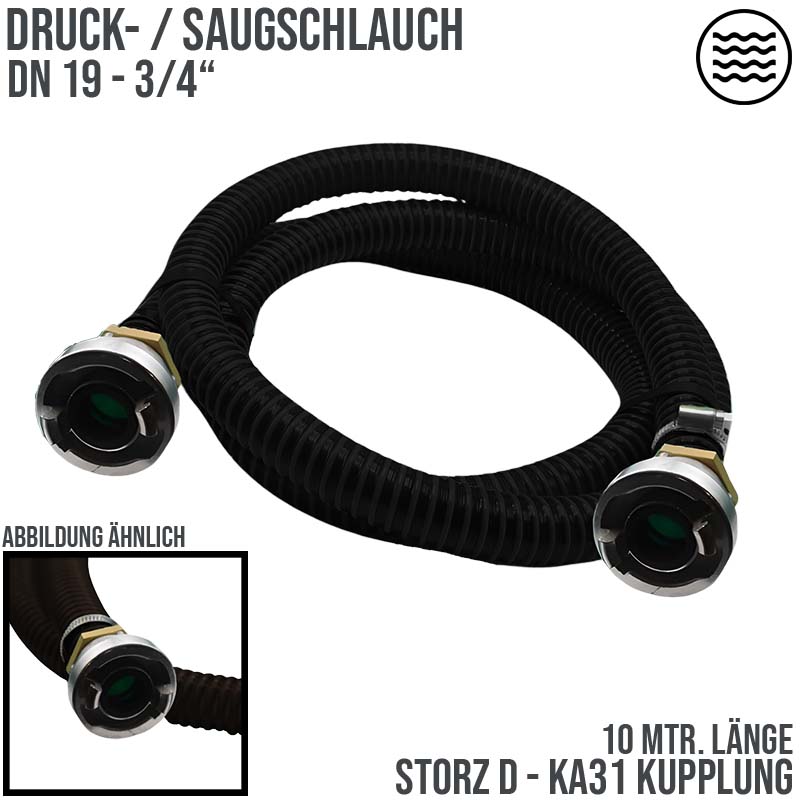 STORZ D DN25 KA31 - 19 mm 3/4" PVC Saug Ansaug Pumpen Spiral Schlauch PN 5 bar schwarz - 10 m Rolle