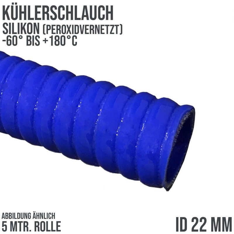 22 x 30 mm leicht flexibler Kühlerschlauch Silikon LLK Ladeluft Kühlmittel Schlauch blau PN 3 bar - 5,0 m Länge