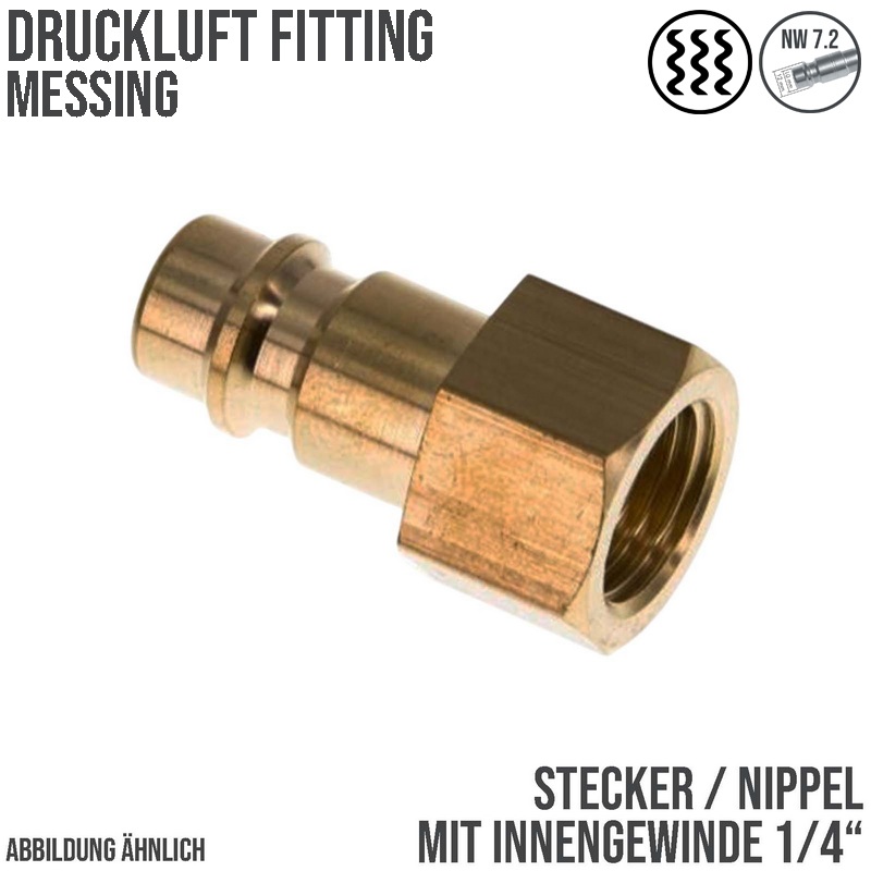 1/4" Druckluft Stecker Nippel Einsteck Anschluss Messing NW 7,2 mit Innengewinde IG - PN 35 bar