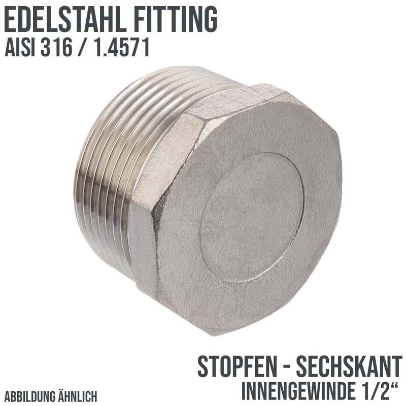 1/2" Edelstahl Fitting V4A AISI 316 Nr. 290 - Stopfen Sechskant Außengewinde - PN 16 bar